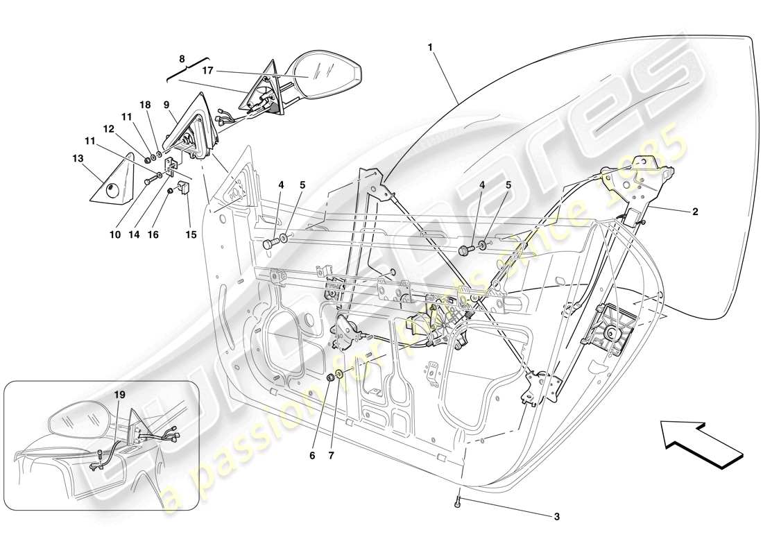 ferrari 599 sa aperta (rhd) porte - alzacristalli elettrici e specchio retrovisore schema delle parti