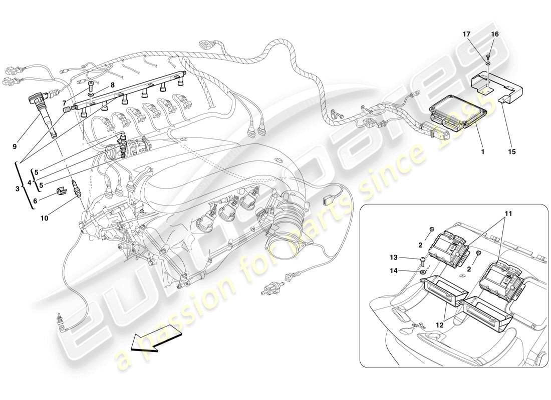 ferrari 599 sa aperta (rhd) sistema iniezione - accensione schema delle parti