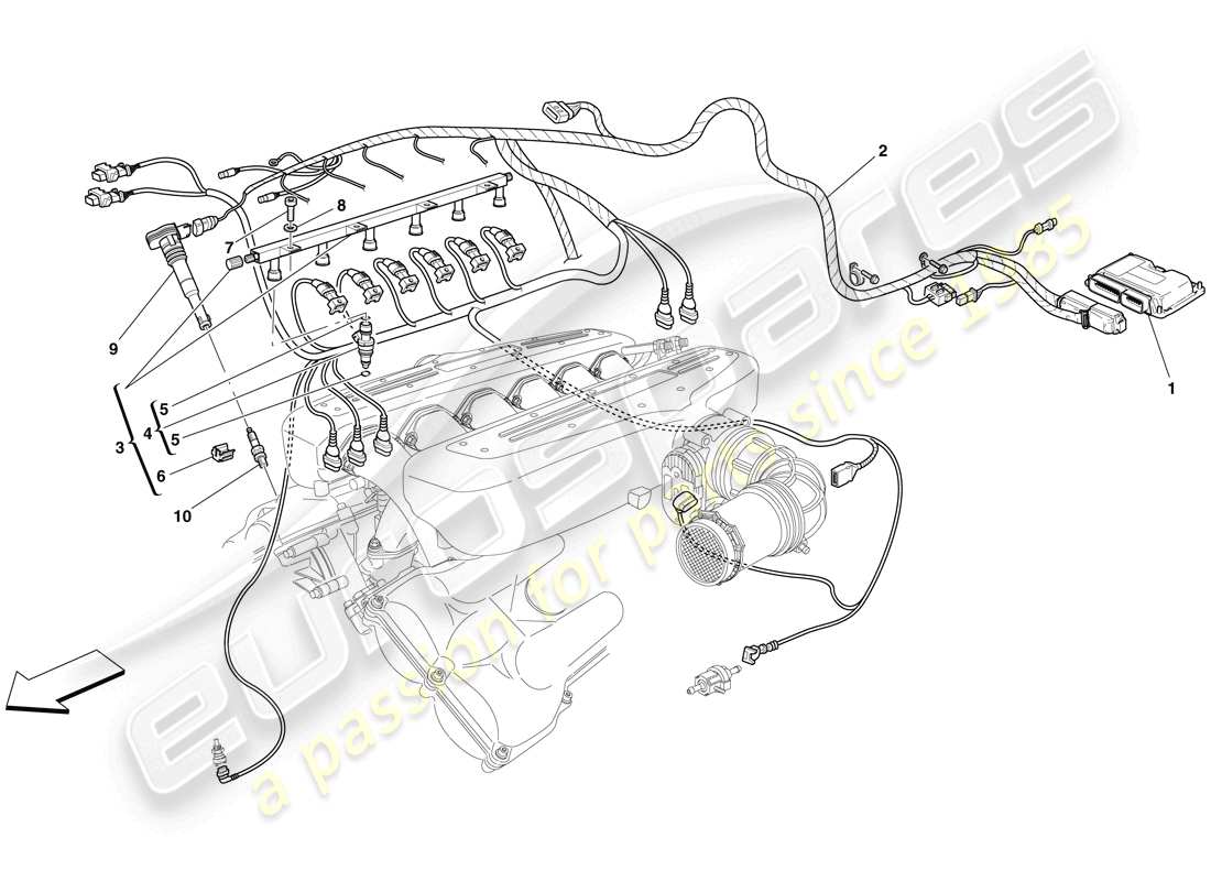 ferrari 599 gtb fiorano (rhd) sistema iniezione - accensione diagramma delle parti