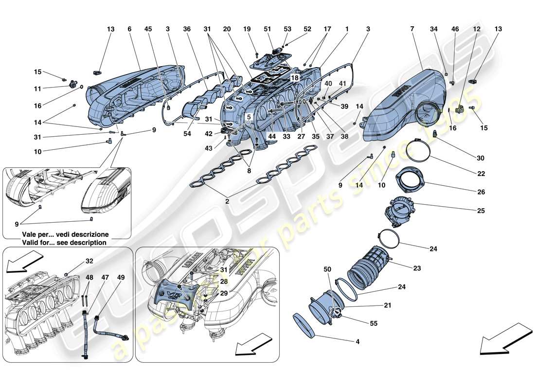 ferrari 812 superfast (rhd) collettore di aspirazione diagramma delle parti