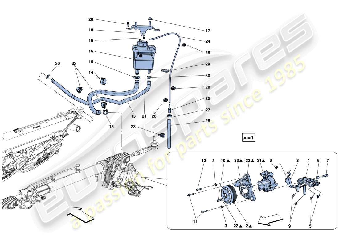 ferrari gtc4 lusso t (rhd) pompa del servosterzo e serbatoio diagramma delle parti