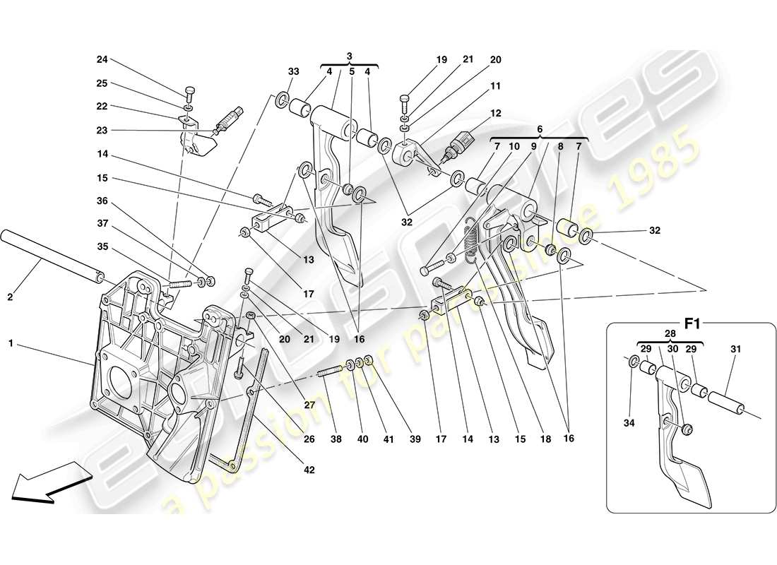 ferrari f430 coupe (rhd) schema delle parti della pedaliera