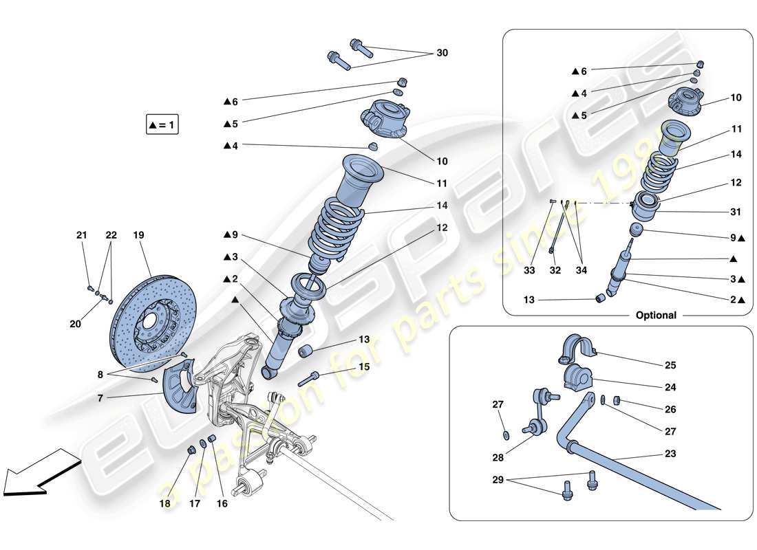 ferrari 458 speciale aperta (rhd) sospensione anteriore - ammortizzatore e disco freno schema delle parti