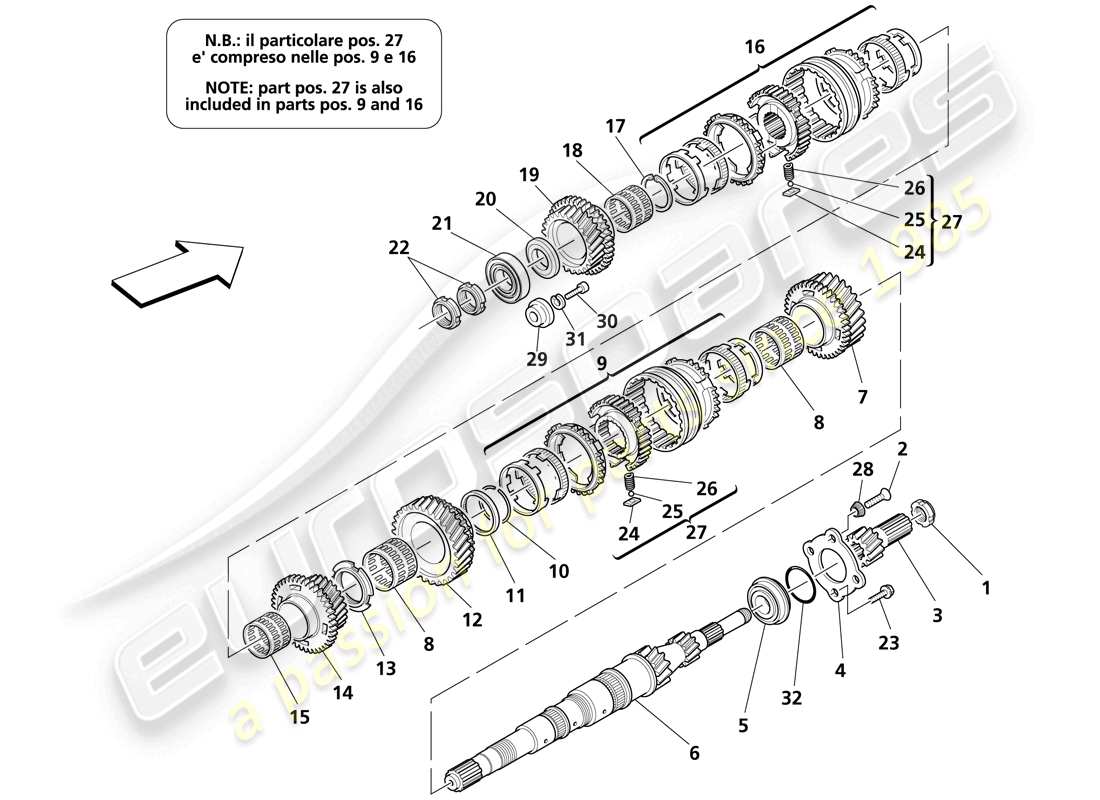 maserati trofeo ingranaggi dell'albero principale diagramma delle parti