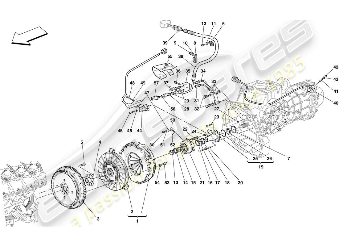 ferrari f430 coupe (rhd) frizione e comandi schema delle parti
