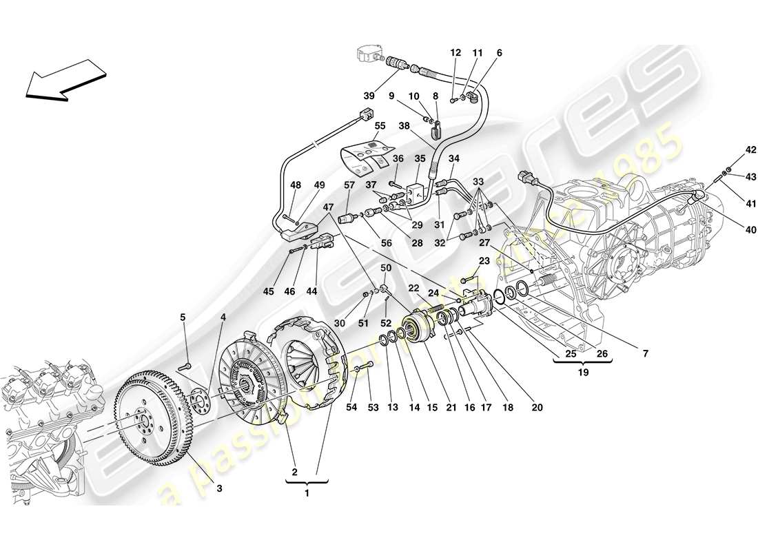 ferrari f430 coupe (rhd) frizione e comandi diagramma delle parti