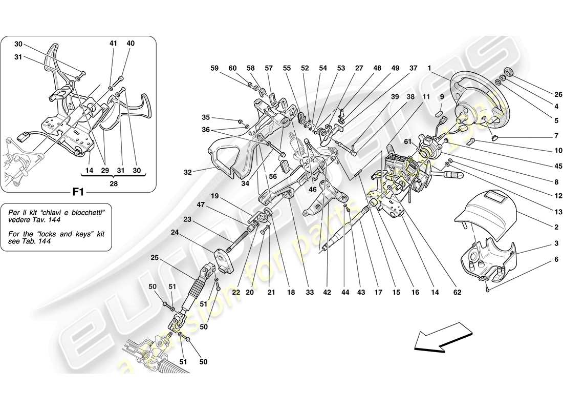 ferrari f430 coupe (rhd) controllo dello sterzo diagramma delle parti
