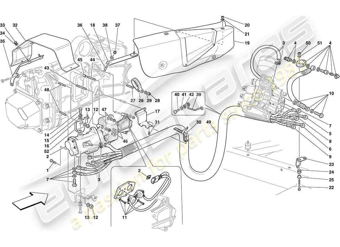 ferrari f430 coupe (rhd) f1 schema delle parti comando idraulico del cambio e della frizione