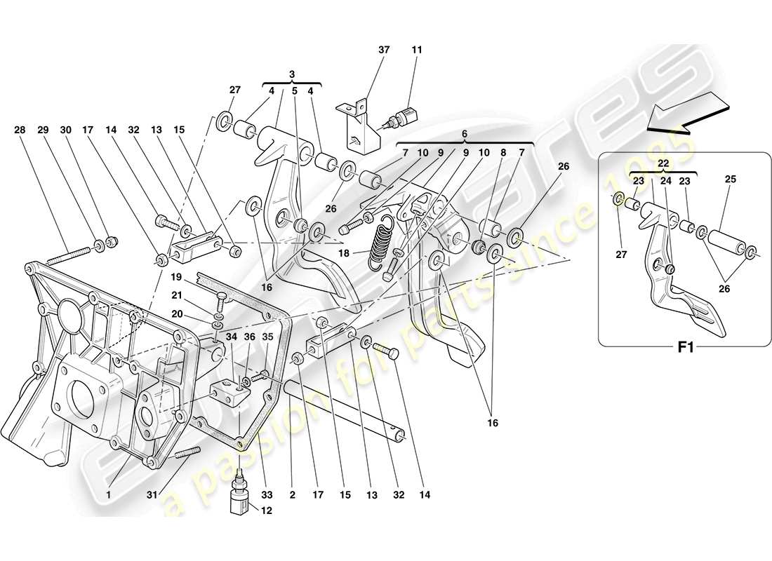 ferrari f430 coupe (usa) schema delle parti della pedaliera