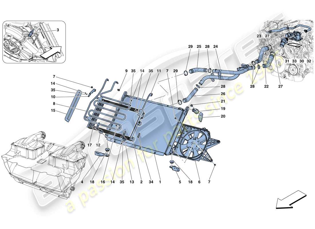 ferrari gtc4 lusso t (usa) raffreddamento - radiatori e condotti d'aria diagramma delle parti