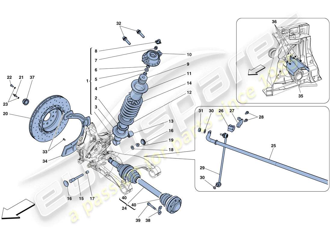 ferrari 458 spider (europe) sospensione posteriore: ammortizzatore e disco freno diagramma delle parti