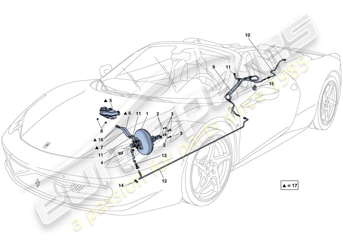 ferrari 458 spider (rhd) sistema di servosterzo diagramma delle parti