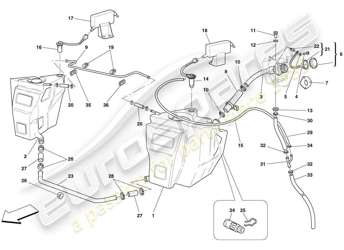 ferrari f430 scuderia (usa) serbatoi carburante e bocchettone di riempimento diagramma delle parti