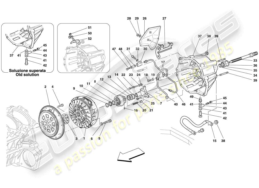 ferrari 599 gtb fiorano (rhd) frizione e comandi diagramma delle parti