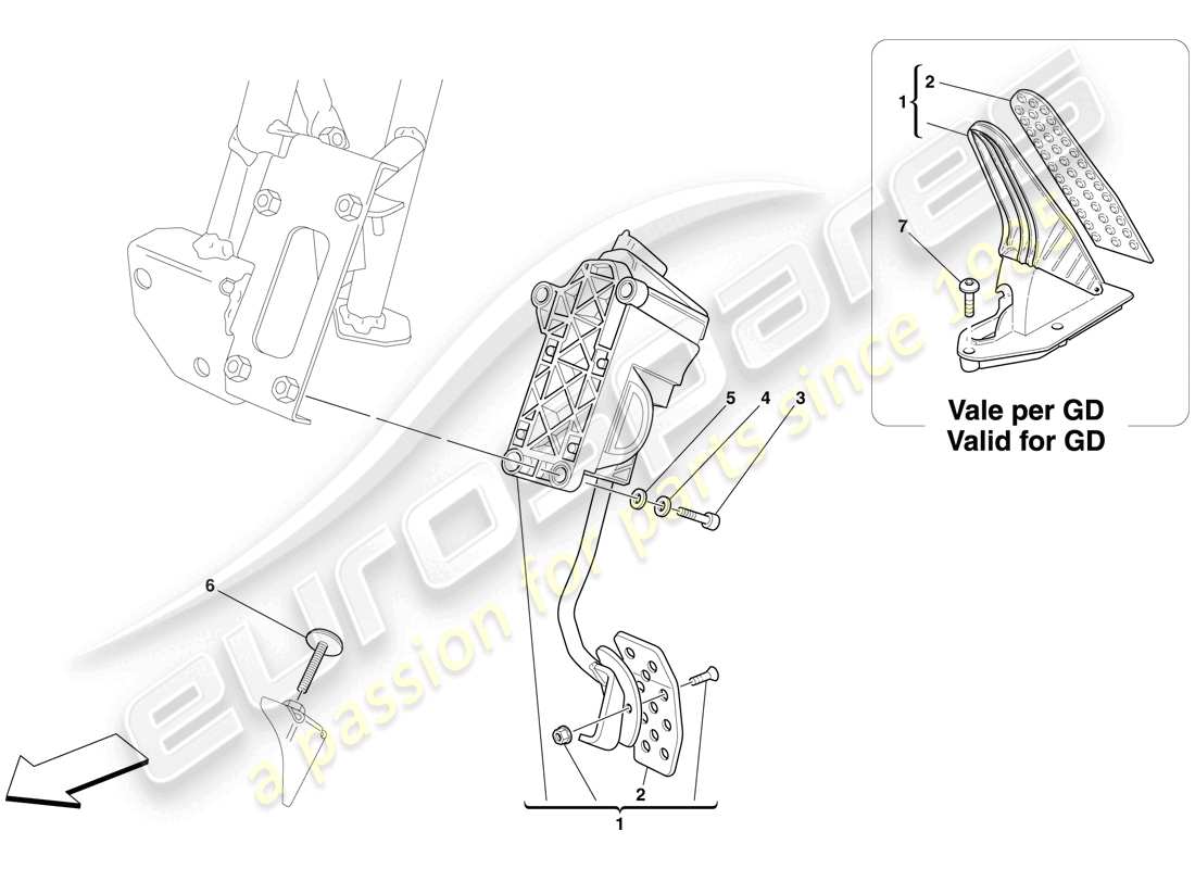 ferrari 599 gto (rhd) pedale acceleratore elettronico diagramma delle parti