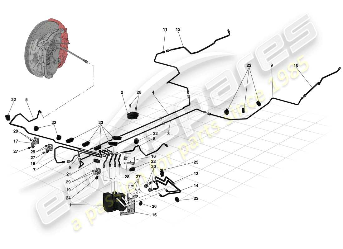 ferrari laferrari (usa) sistema di frenaggio diagramma delle parti