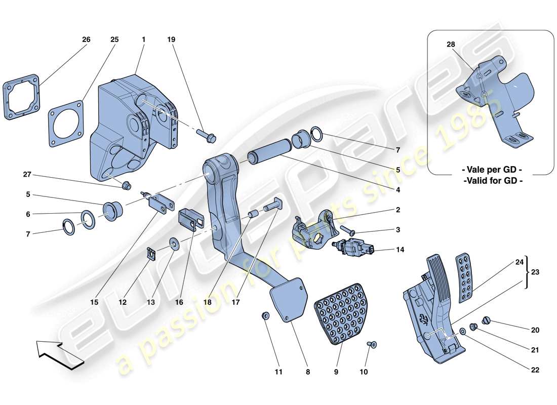 ferrari f12 tdf (rhd) gruppo pedaliera completa schema delle parti