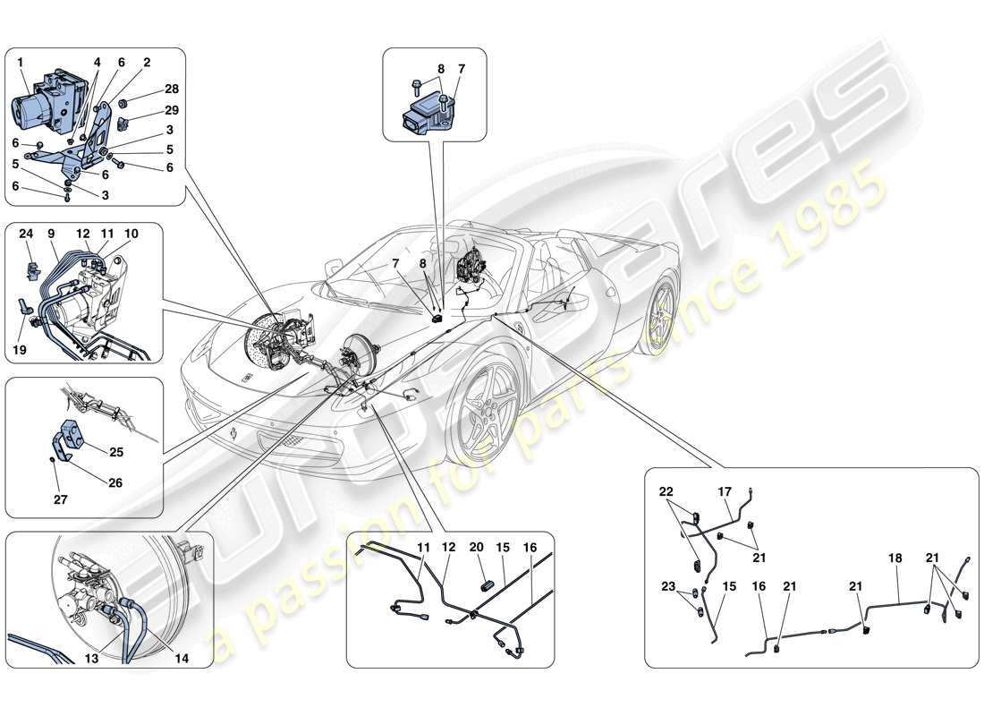 ferrari 458 spider (rhd) schema delle parti del sistema frenante