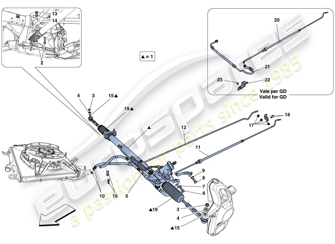 ferrari 458 spider (usa) scatola servosterzo idraulico schema delle parti