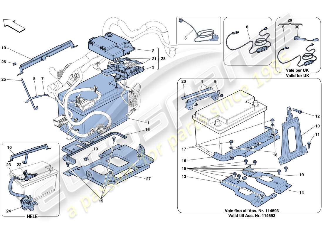 ferrari 458 spider (rhd) batteria diagramma delle parti