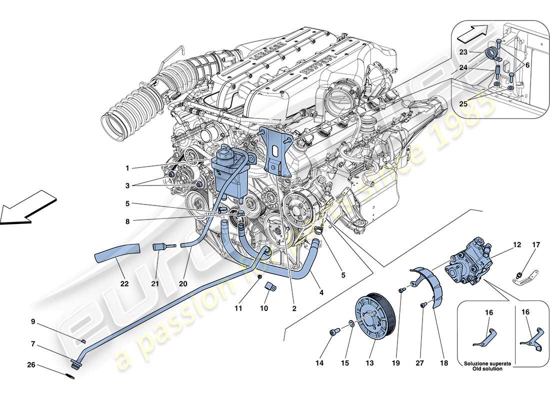 ferrari ff (rhd) pompa del servosterzo e serbatoio diagramma delle parti