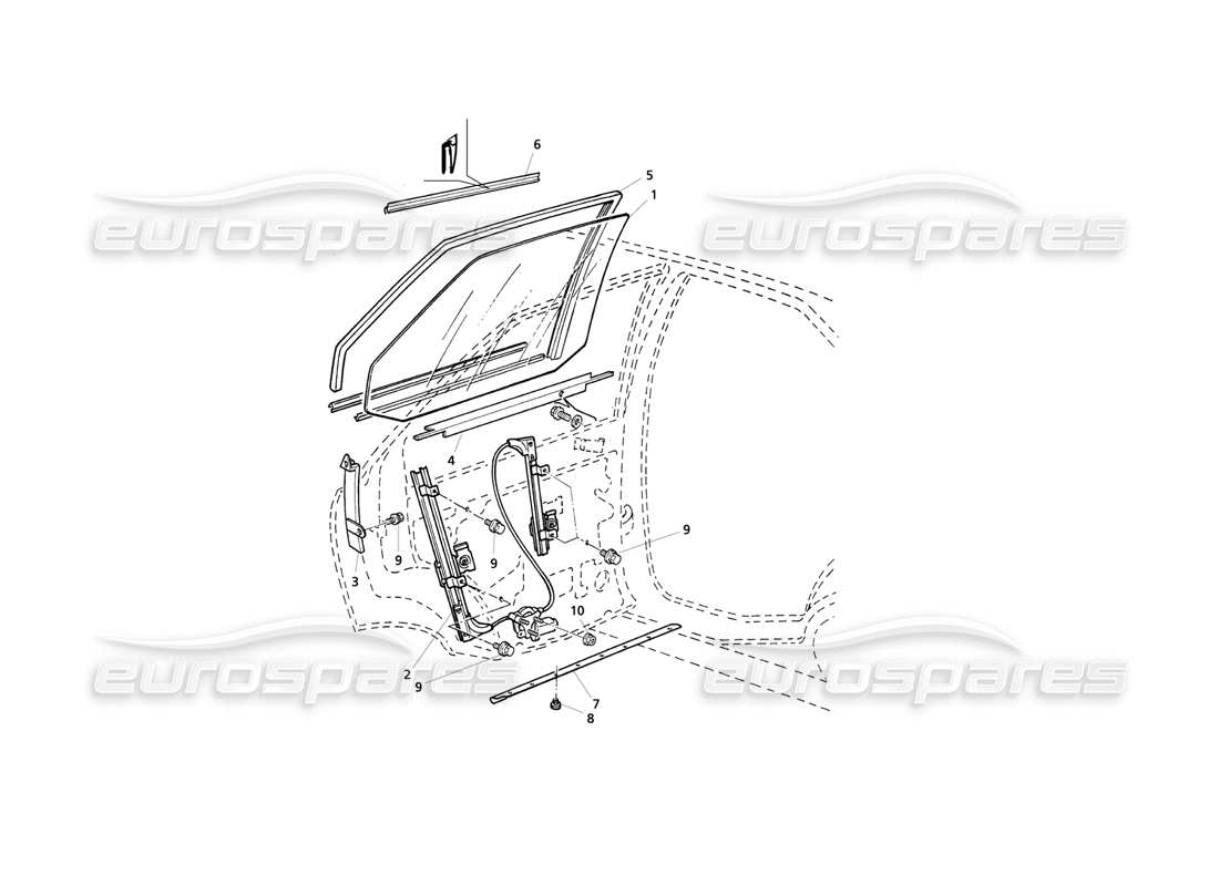 maserati qtp v6 evoluzione porte posteriori: diagramma delle parti di finestrini e regolatori