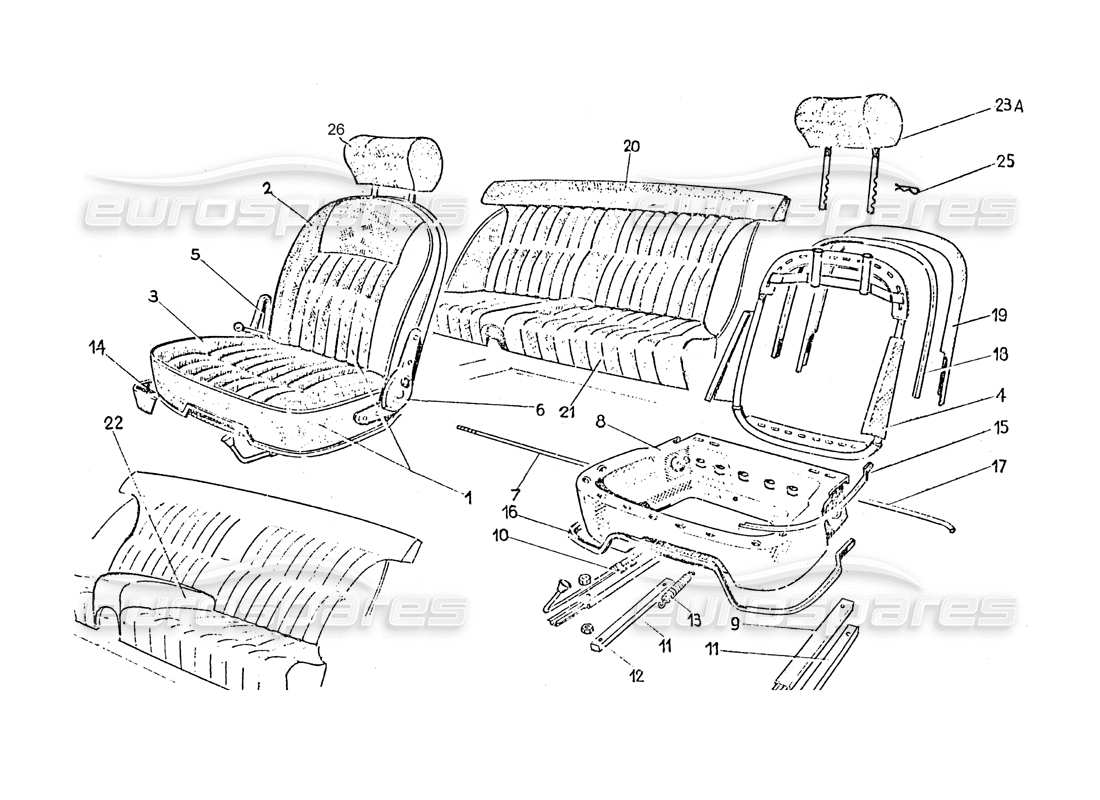 ferrari 365 gt 2+2 (coachwork) schema delle parti dei sedili anteriori e posteriori