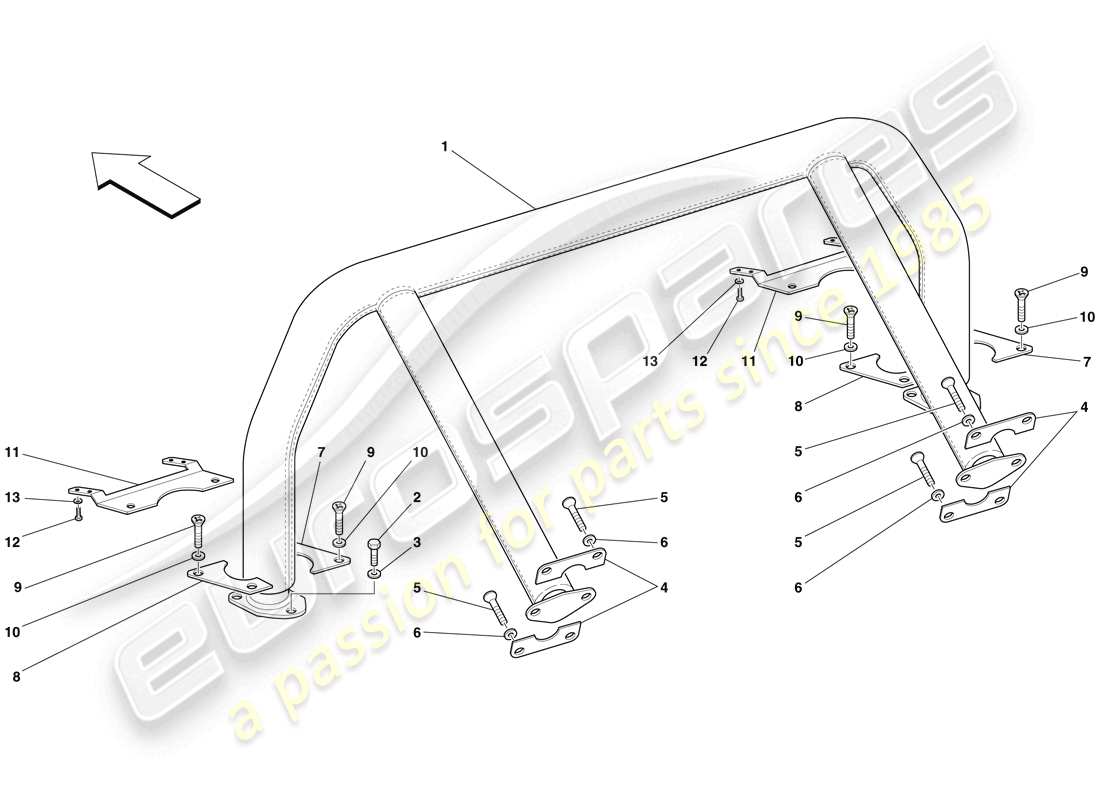 ferrari 599 gto (rhd) roll bar diagramma delle parti