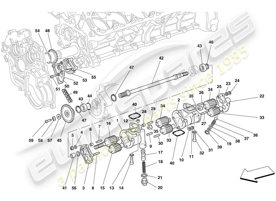 ferrari 612 sessanta (rhd) lubrificazione - pompe dell'olio diagramma delle parti