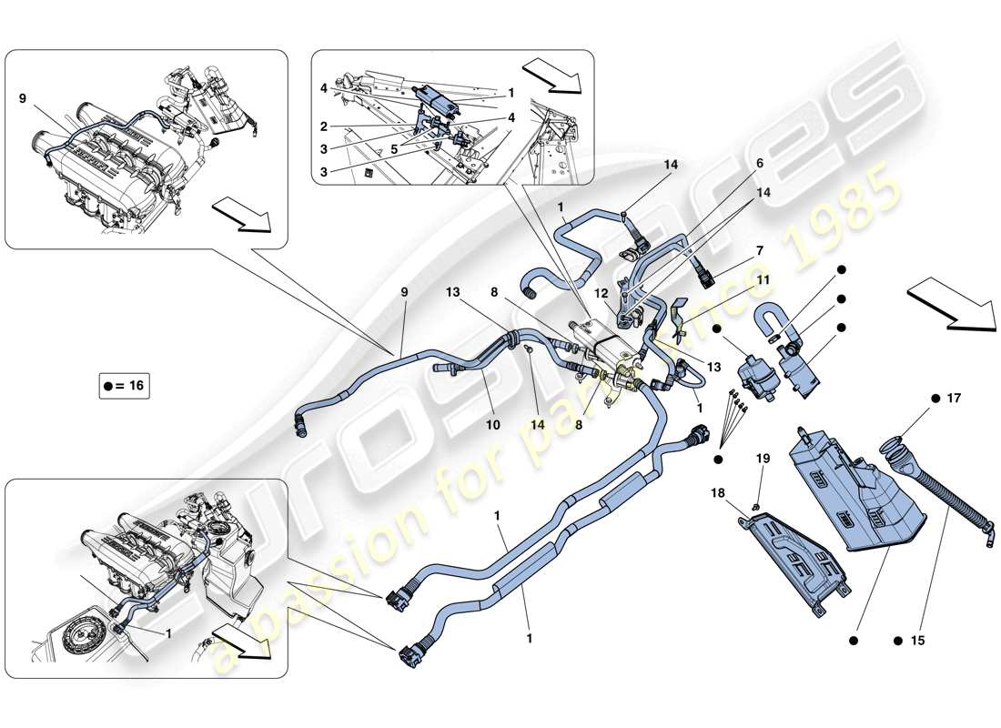 ferrari 458 speciale (rhd) kontrollsystem für verdampfungsemissionen teilediagramm