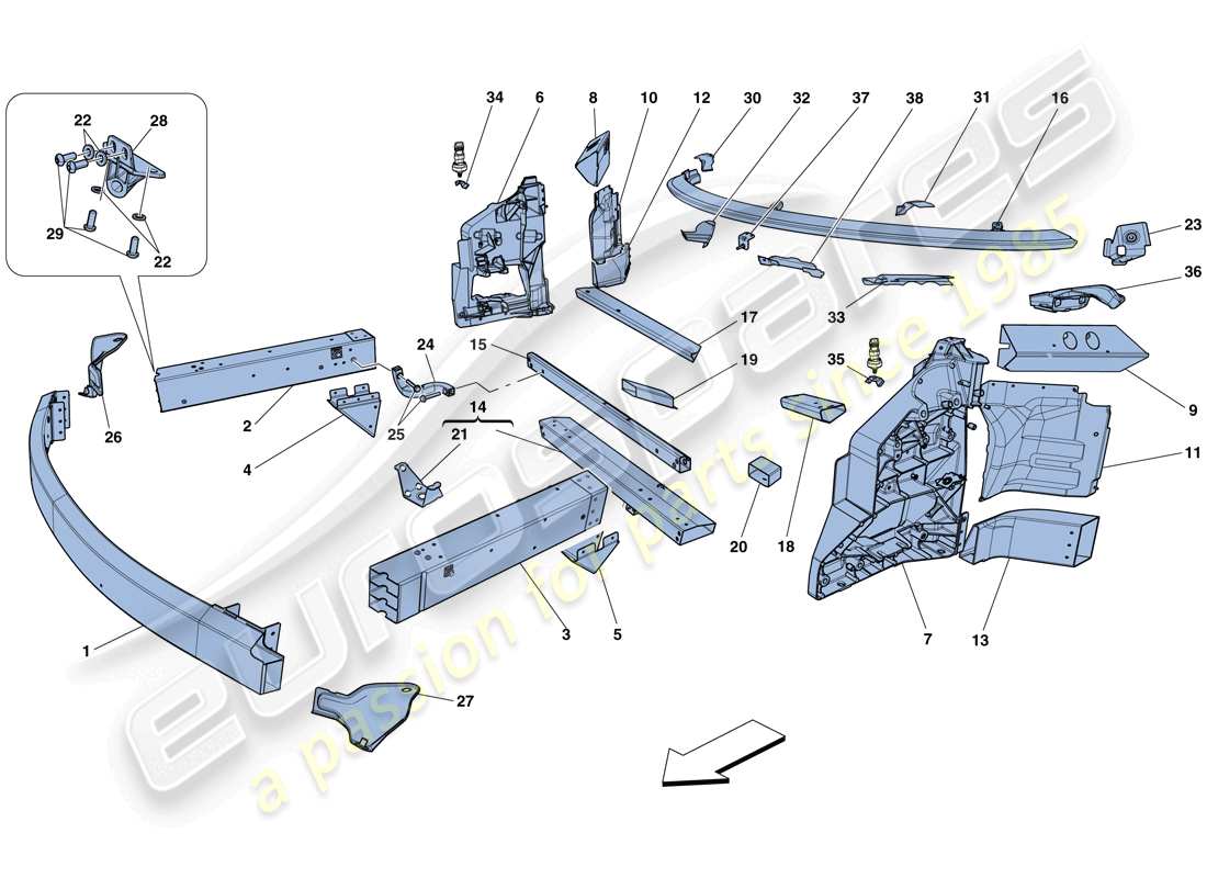 ferrari 458 speciale (rhd) telaio - struttura, elementi anteriori e pannelli schema delle parti