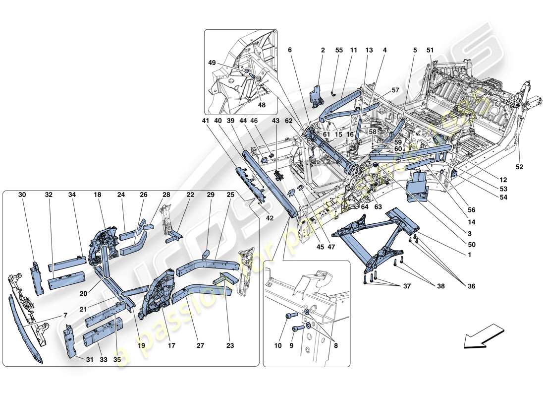 ferrari f12 tdf (rhd) strutture ed elementi anteriori del veicolo diagramma delle parti