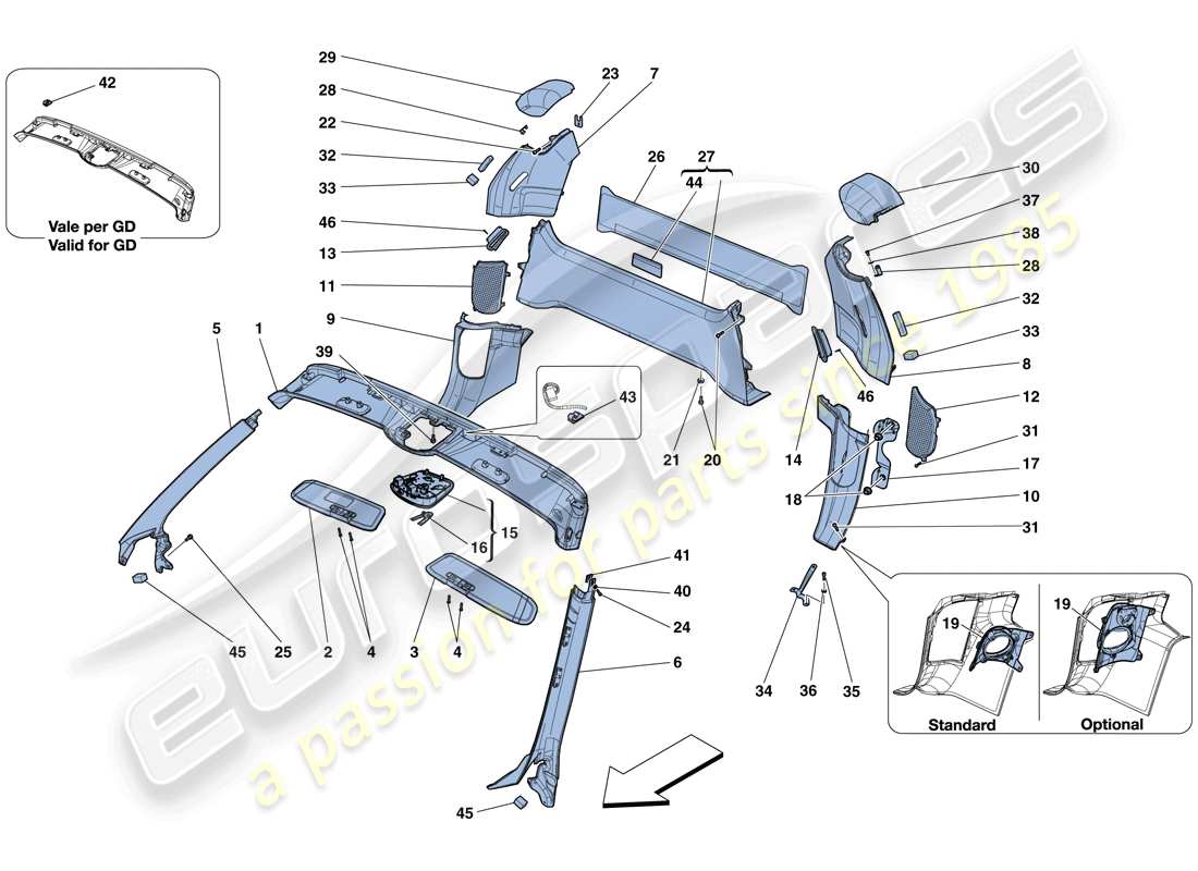 ferrari 458 spider (europe) rivestimenti del pieno e accessori diagramma delle parti