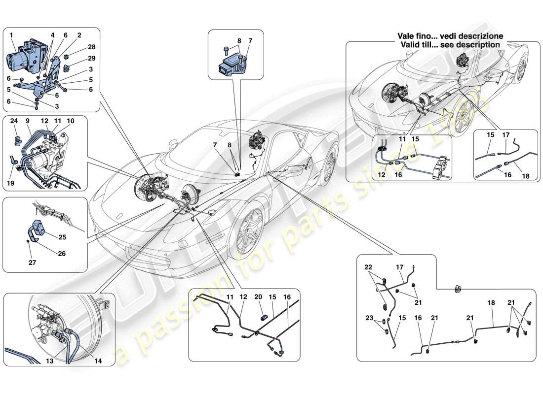 ferrari 458 italia (usa) schema delle parti del sistema frenante