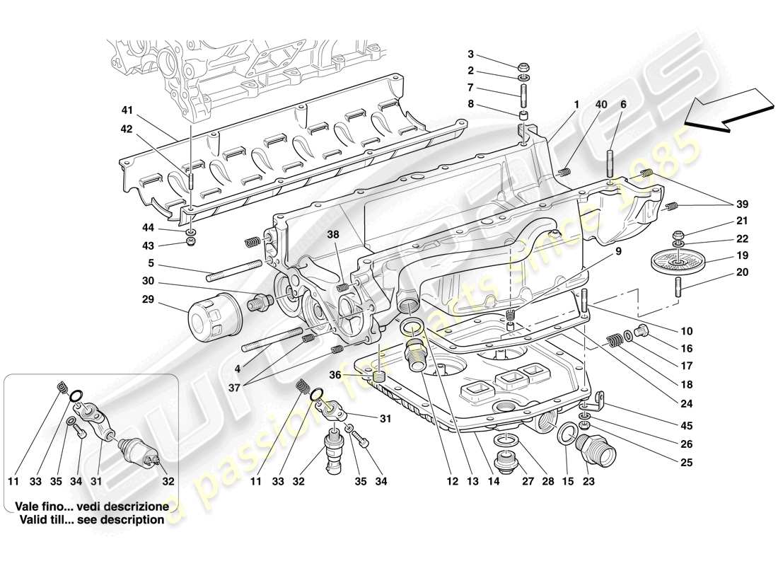 ferrari 612 sessanta (rhd) lubrificazione - coppa olio e filtri schema delle parti