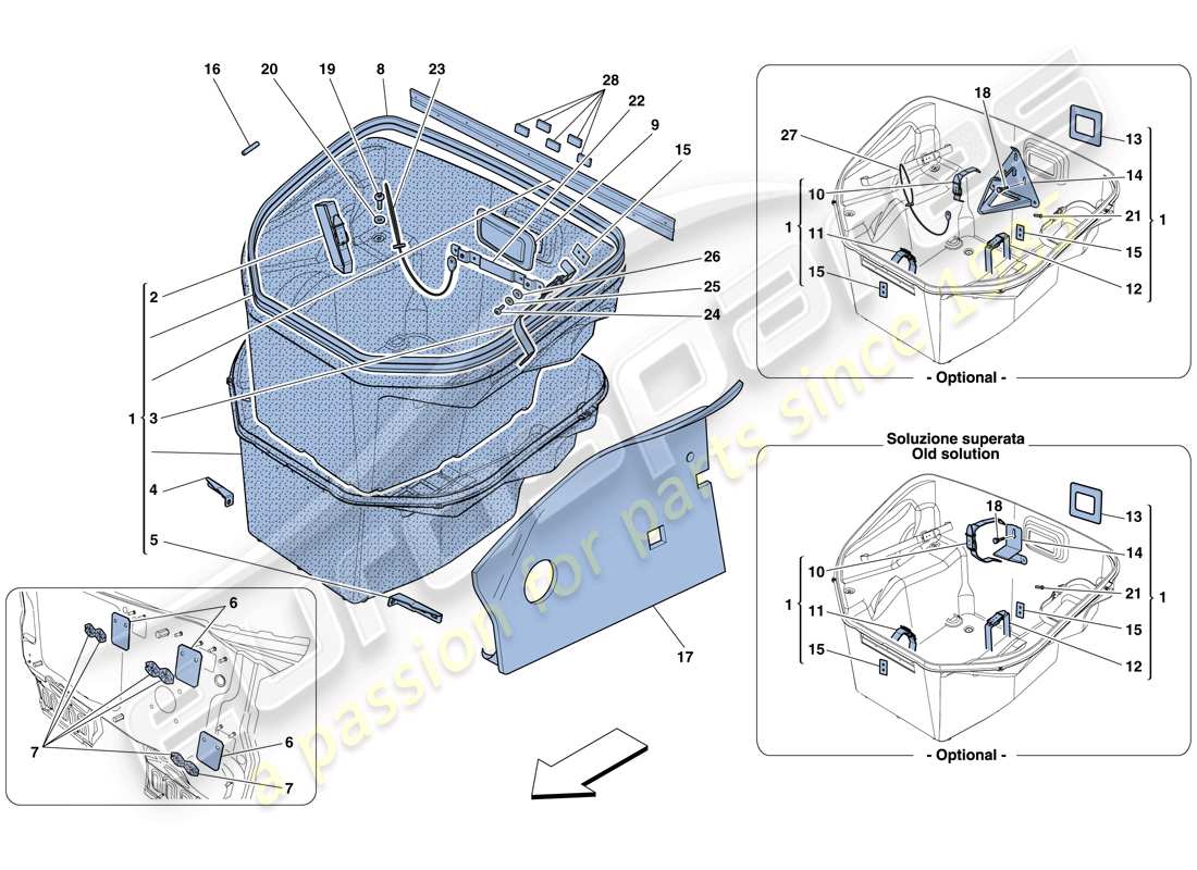 ferrari 458 spider (europe) rivestimento vano anteriore diagramma delle parti