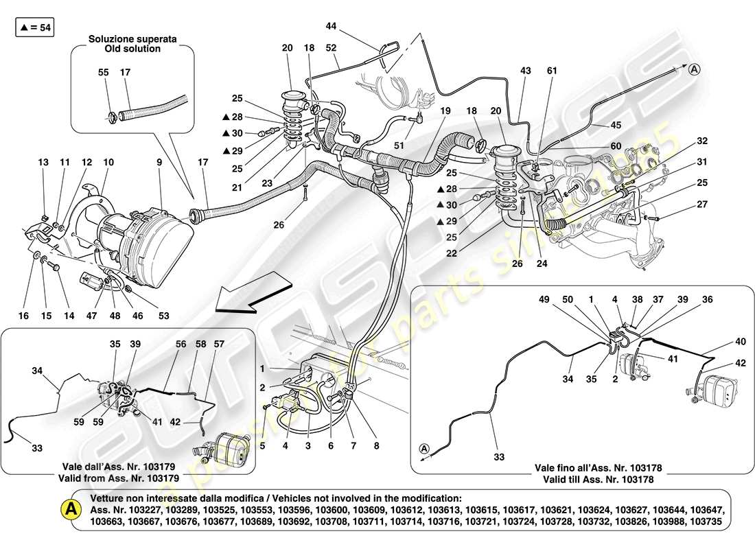 ferrari california (usa) sistema d'aria secondaria diagramma delle parti
