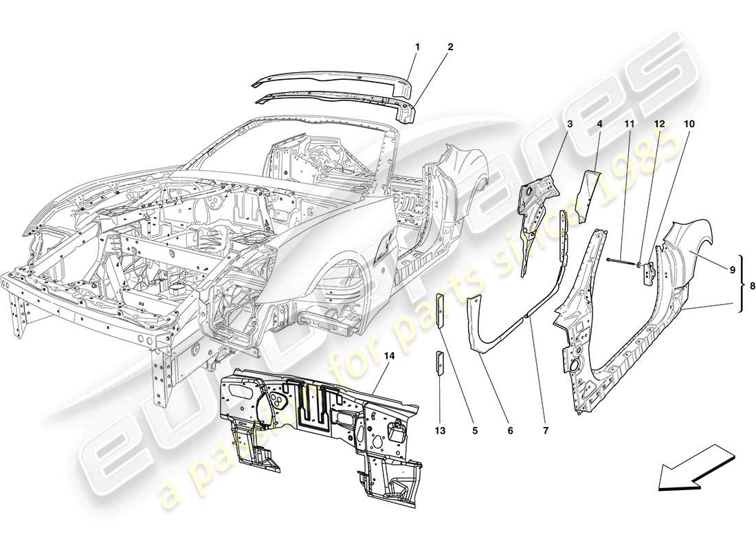 ferrari california (usa) scocca centrale e finiture esterne diagramma delle parti