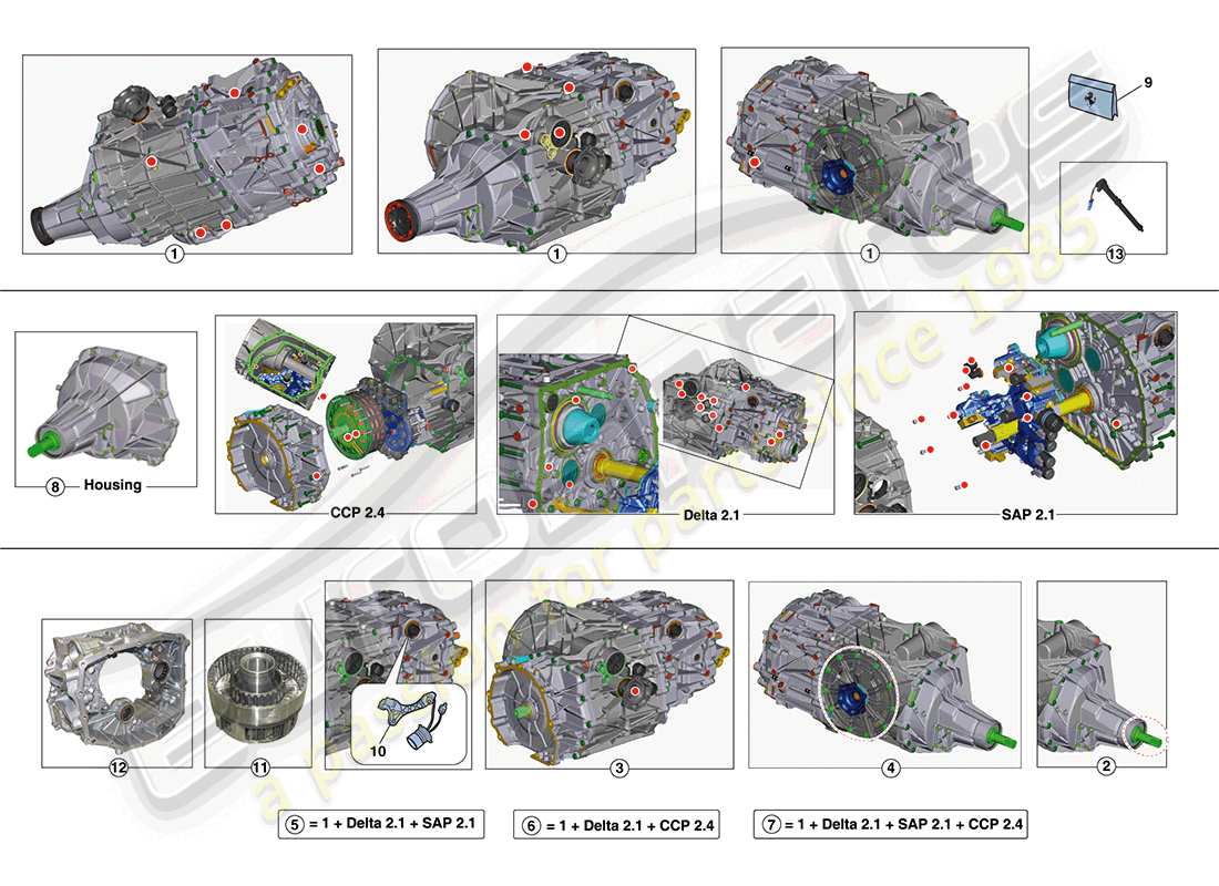 ferrari ff (europe) kit di riparazione del cambio schema delle parti