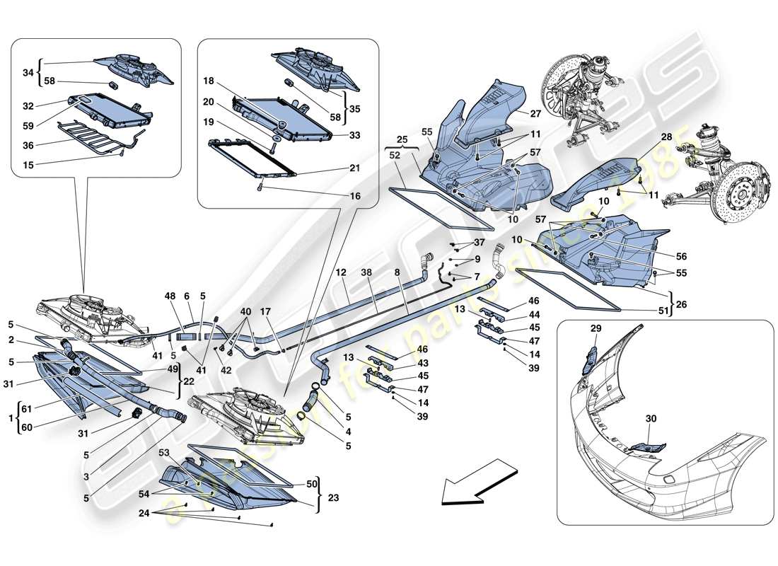 ferrari 458 spider (usa) raffreddamento - radiatori e condotti d'aria diagramma delle parti