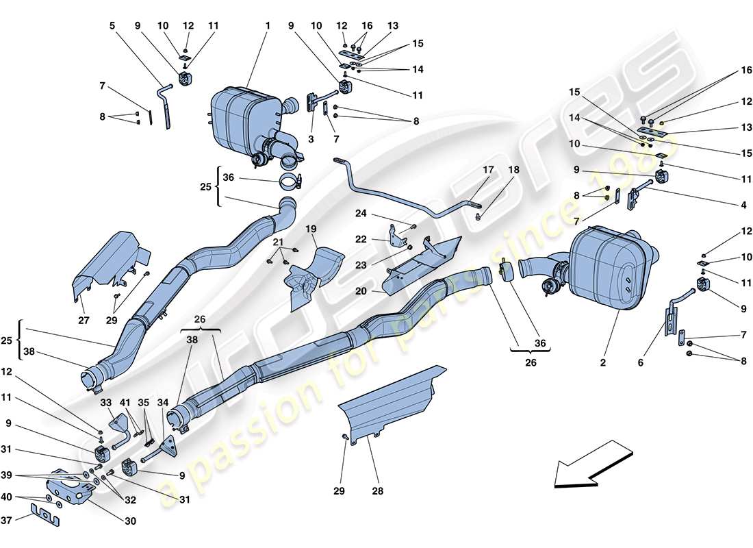 ferrari ff (rhd) diagramma delle parti dei silenziatori