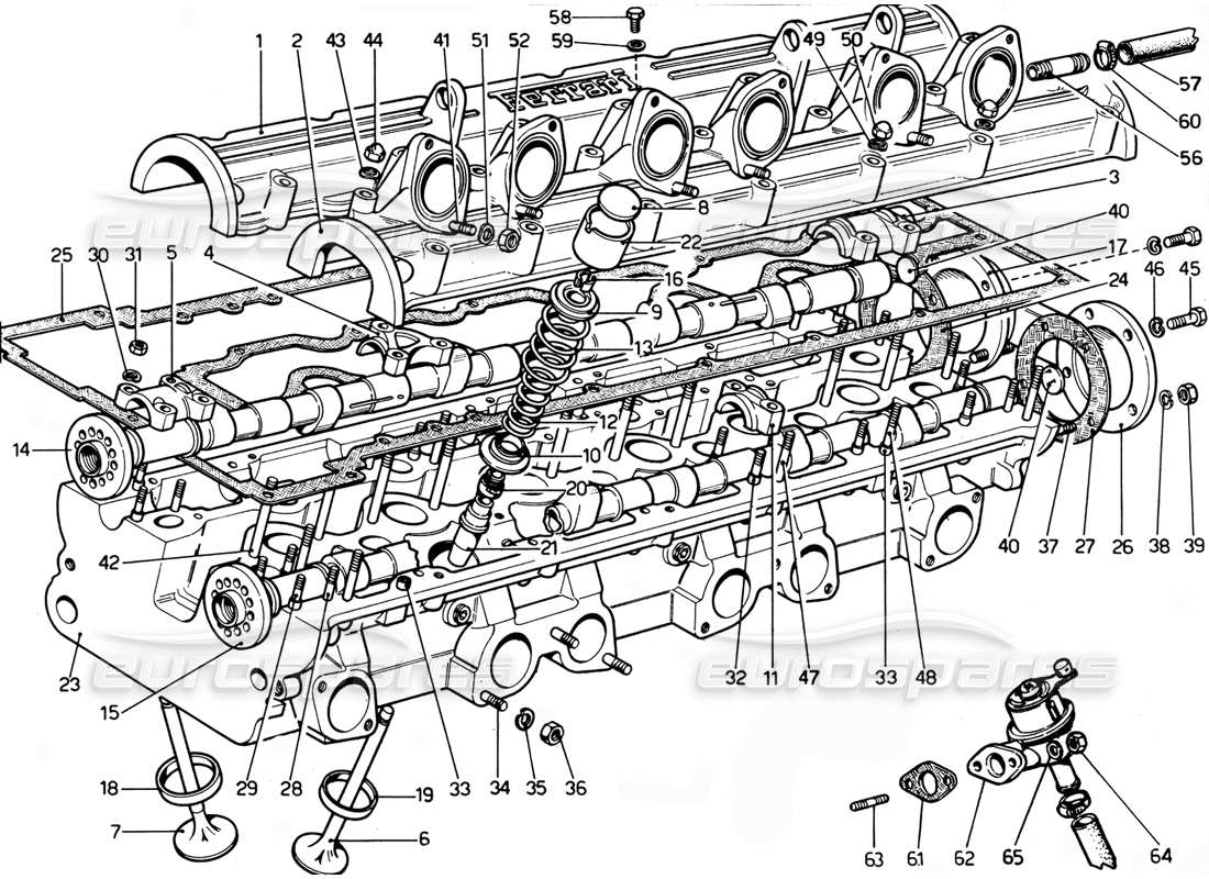 ferrari 365 gtc4 (mechanical) testata lhs - schema delle parti di revisione