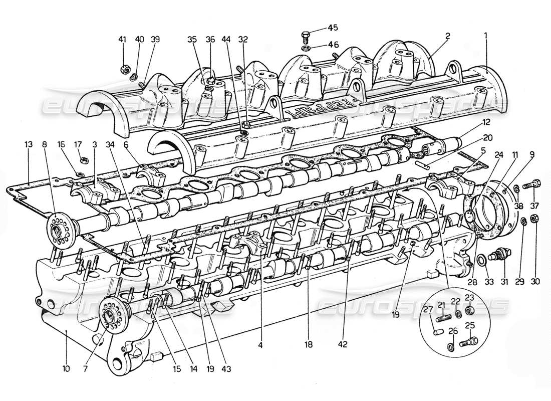 ferrari 365 gtc4 (mechanical) testata rhs - schema delle parti di revisione