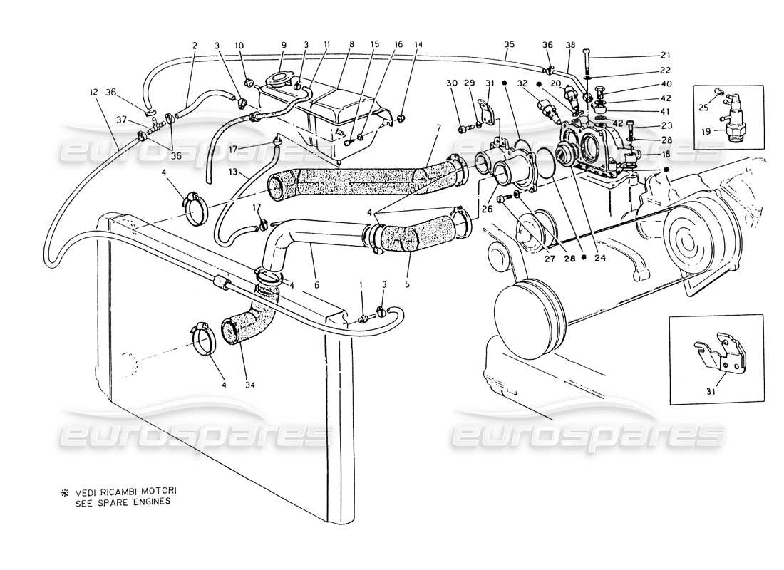 maserati 418 / 4.24v / 430 raffreddamento del motore, 3v diagramma delle parti