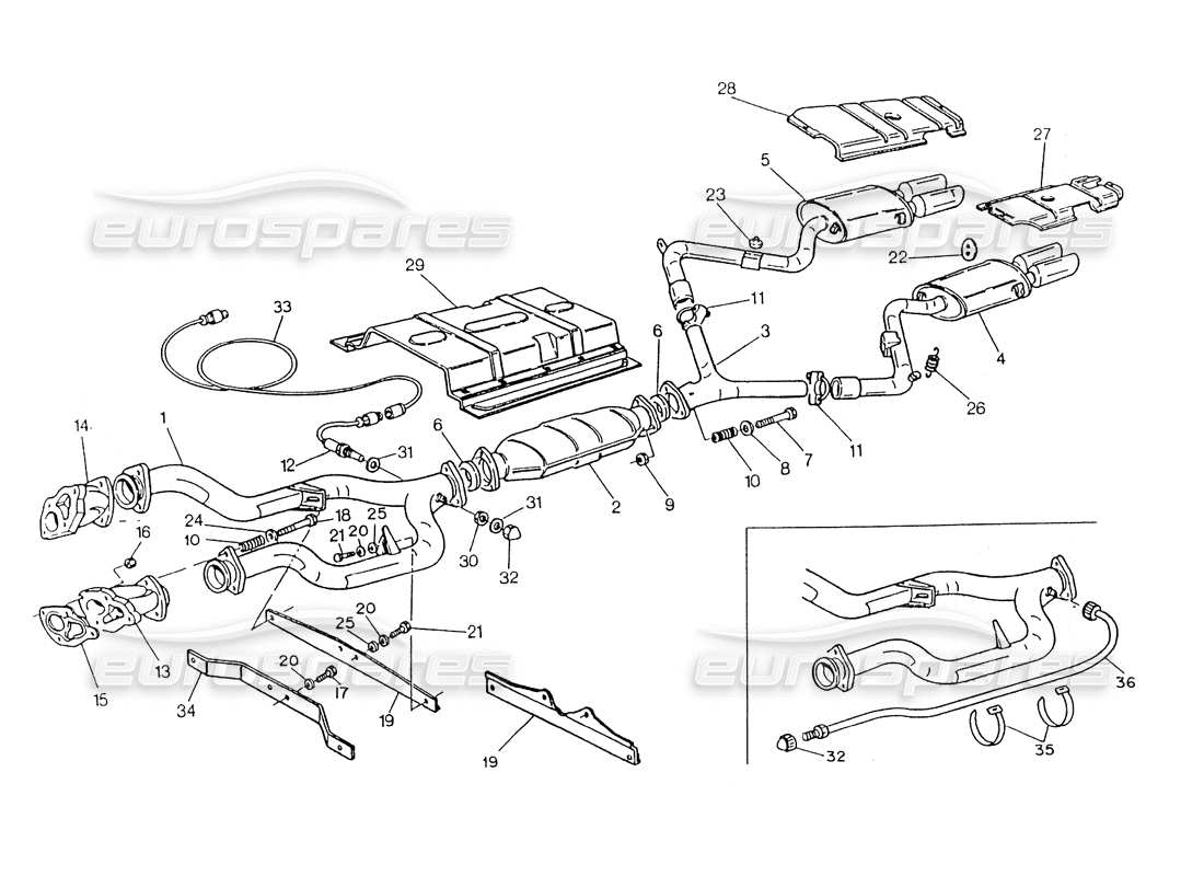 maserati 418 / 4.24v / 430 sistema di scarico catalizzato, diagramma delle parti 2800 3v
