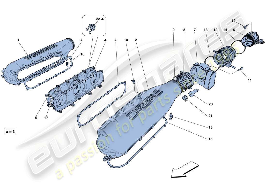 ferrari 458 speciale aperta (rhd) copertura del collettore di aspirazione schema delle parti