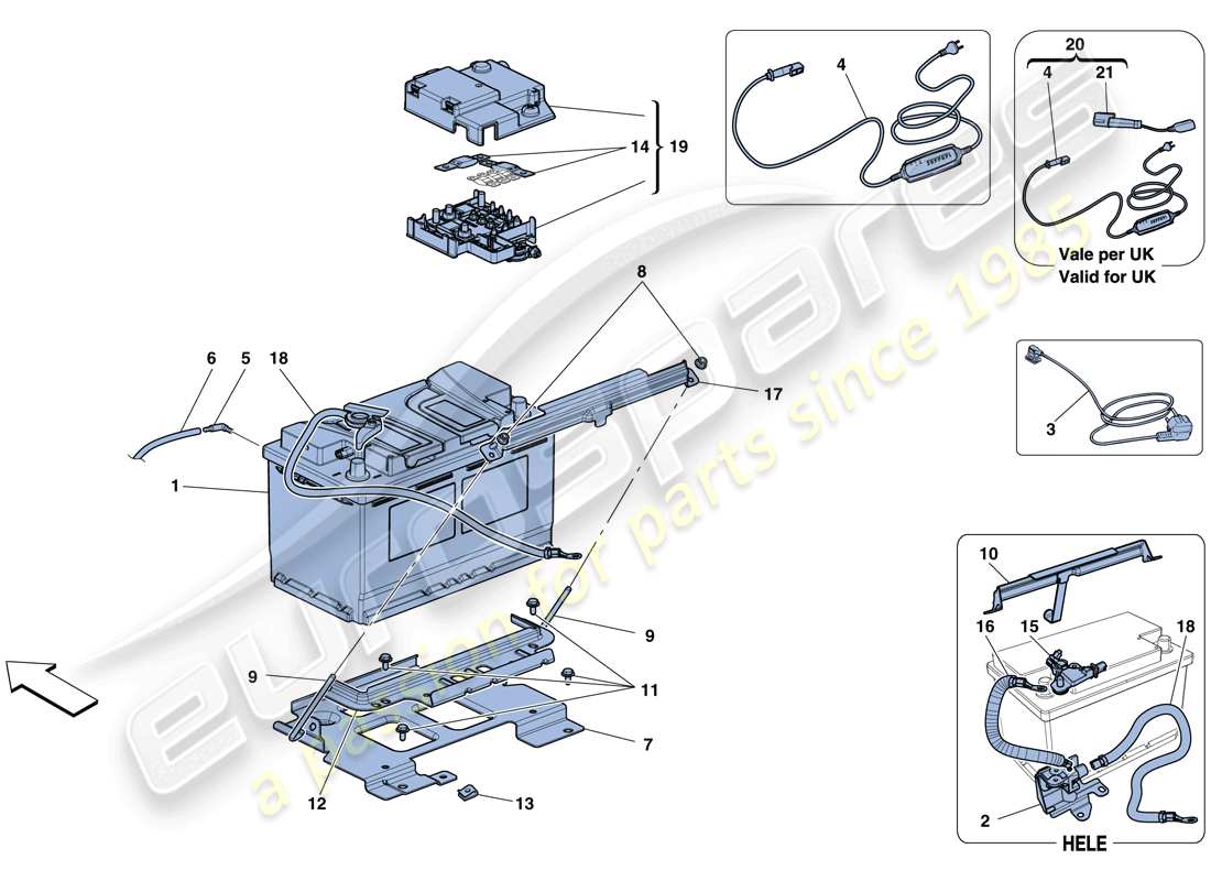 ferrari 458 speciale aperta (rhd) diagramma delle parti della batteria
