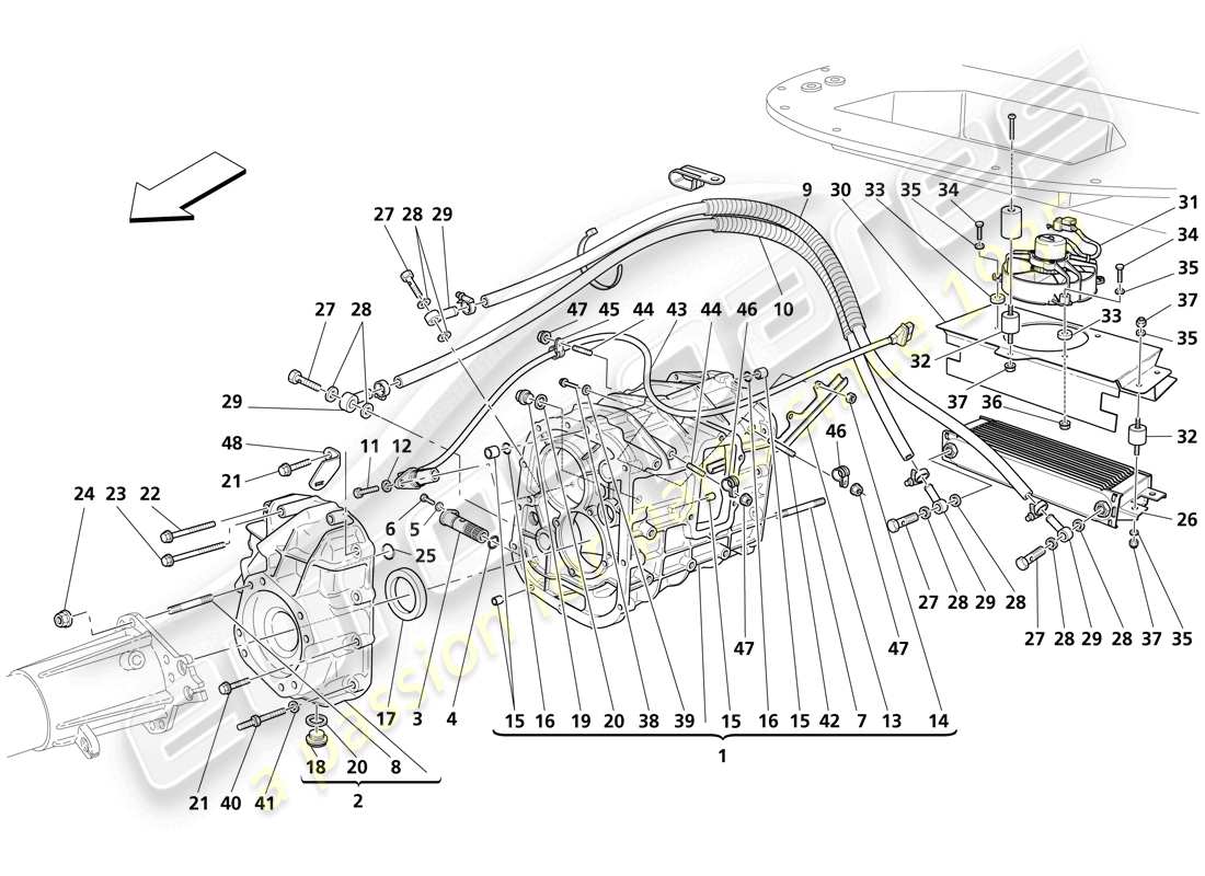 maserati trofeo cambio - coperchio - radiatore olio cambio diagramma delle parti