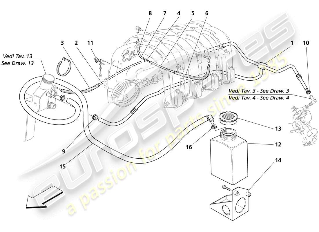 maserati trofeo sistema blow-by diagramma delle parti