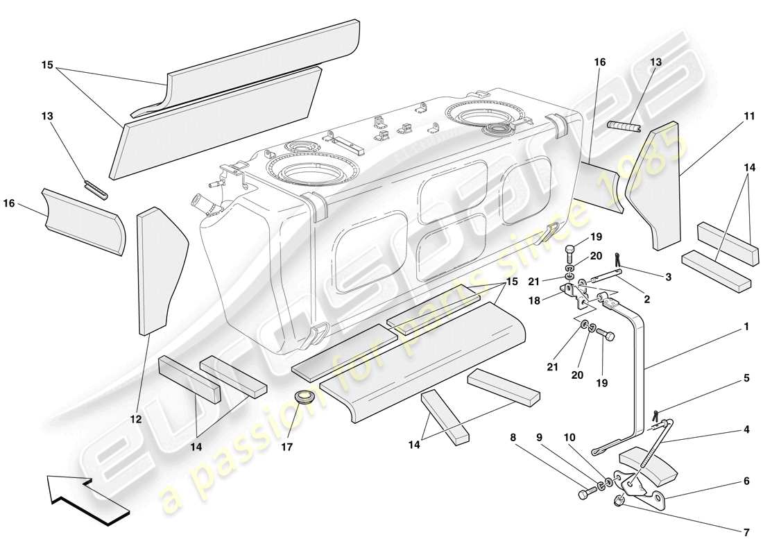 ferrari 612 scaglietti (rhd) serbatoio carburante - isolamento e protezione schema parte